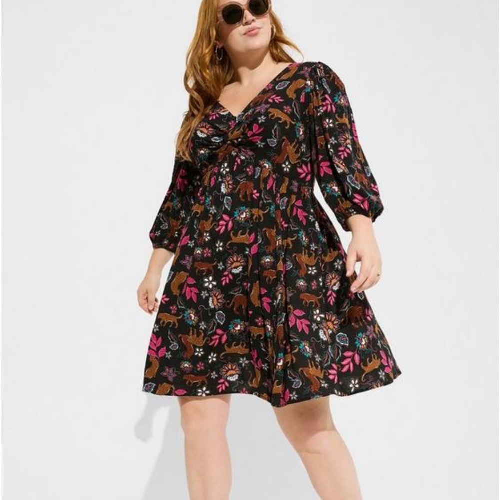 Torrid Mini Rayon Slub Balloon Sleeve Twist Front Dress Size 2X